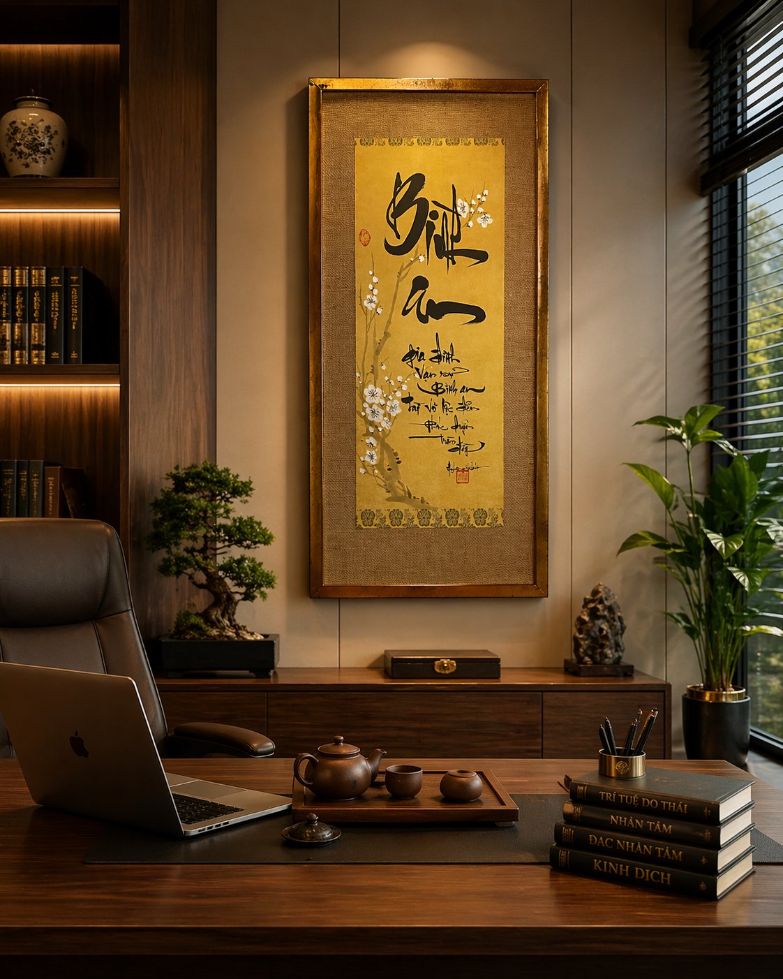 Tranh thư pháp chữ Bình An trong không gian sống